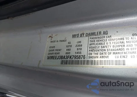 2015 Smart Fortwo Passion/Pure from USA, damaged, VIN WMEEJ3BA3FK795876